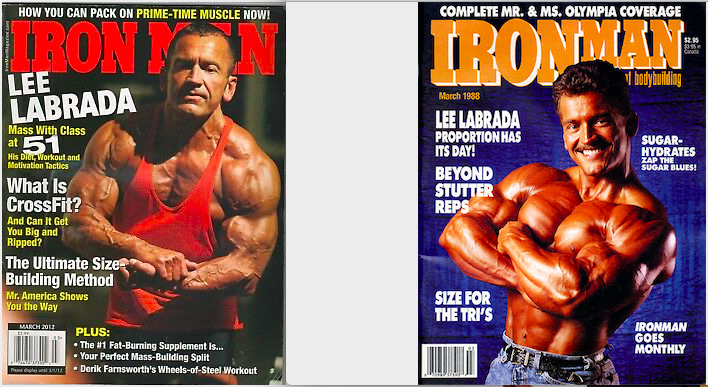 Lee Labrada Iron Man covers, 51 years old (left) and 27 years old (right)