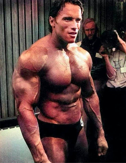 Arnold backstage at the 1980 Mr. Olympia