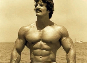 Mike Mentzer's beach physique, cropped