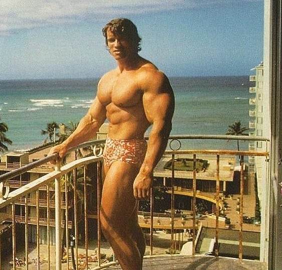Rare photo of Arnold on a hotel balcony
