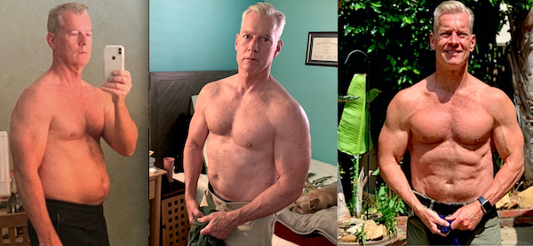 Three shots of Steve: Before, midway, and after