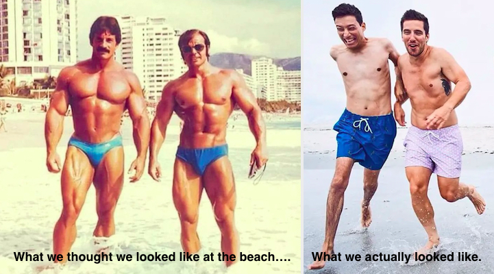 Beach musclemen vs. skinny guys at the beach