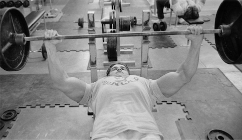 Arnold bench pressing, black and white pic