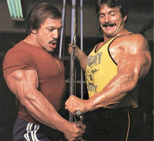 Casey Viator spotting Mike Mentzer on cable laterals