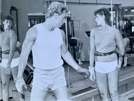 Steve and Beckin in a gym in the 80s.