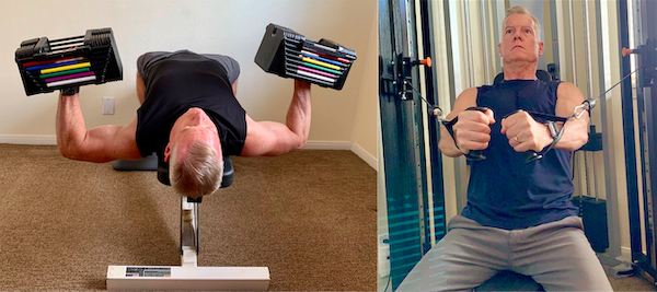 Steve demonstrating dumbbell decline presses and cable chest presses