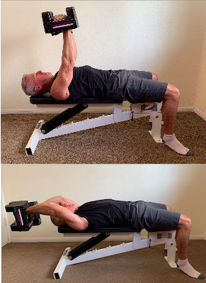 Steve demonstrating dumbbell pullovers in the starting and finishing positions