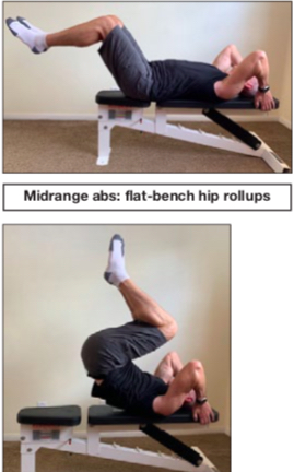 Steve demonstrating flat-bench hip rollups