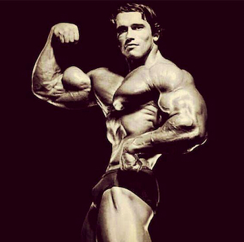 Arnold flexing biceps