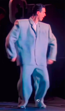 David Byrne from the Talking Heads in a giant suit