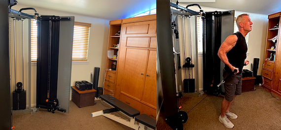 Steve's home gym setup and a pic using it for cable curls