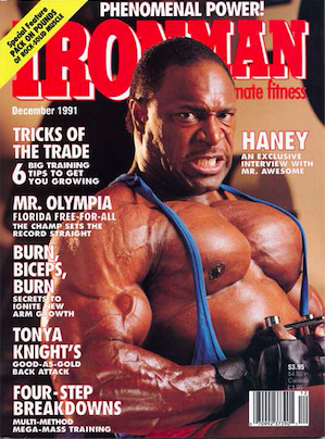 Lee Haney on the cover of Iron Man, December 1991