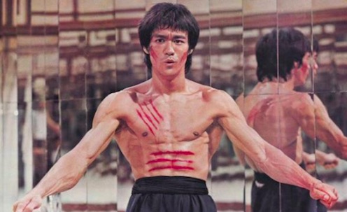 Bruce Lee in a bloody lat spread (from Enter the Dragon)
