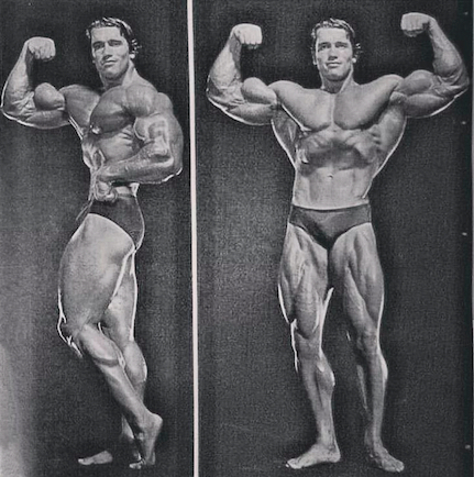 Two black and white photos of Arnold posing